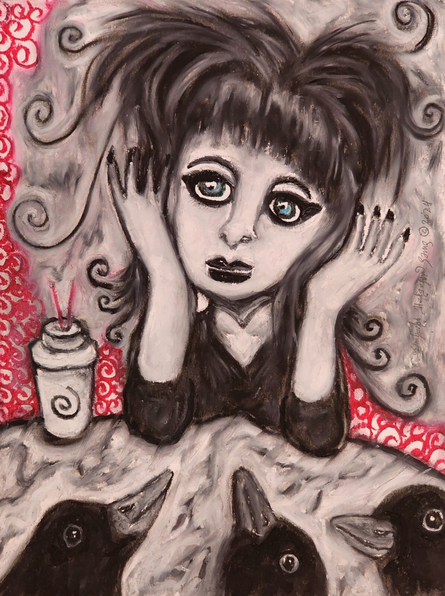 GOTH GIRL RAVENS COFFEE 13x19 Gothic Art Print Signed by Artist