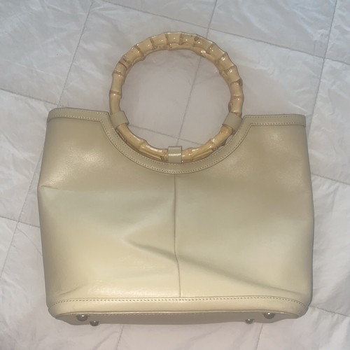 Talbots beige Leder Handtasche Bambusgriff komplett gefüttert