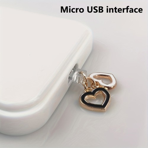 Mobile Phone Dust Plug Black White Love Heart-shaped Phone Pendant For Phone - Zdjęcie 8 z 11