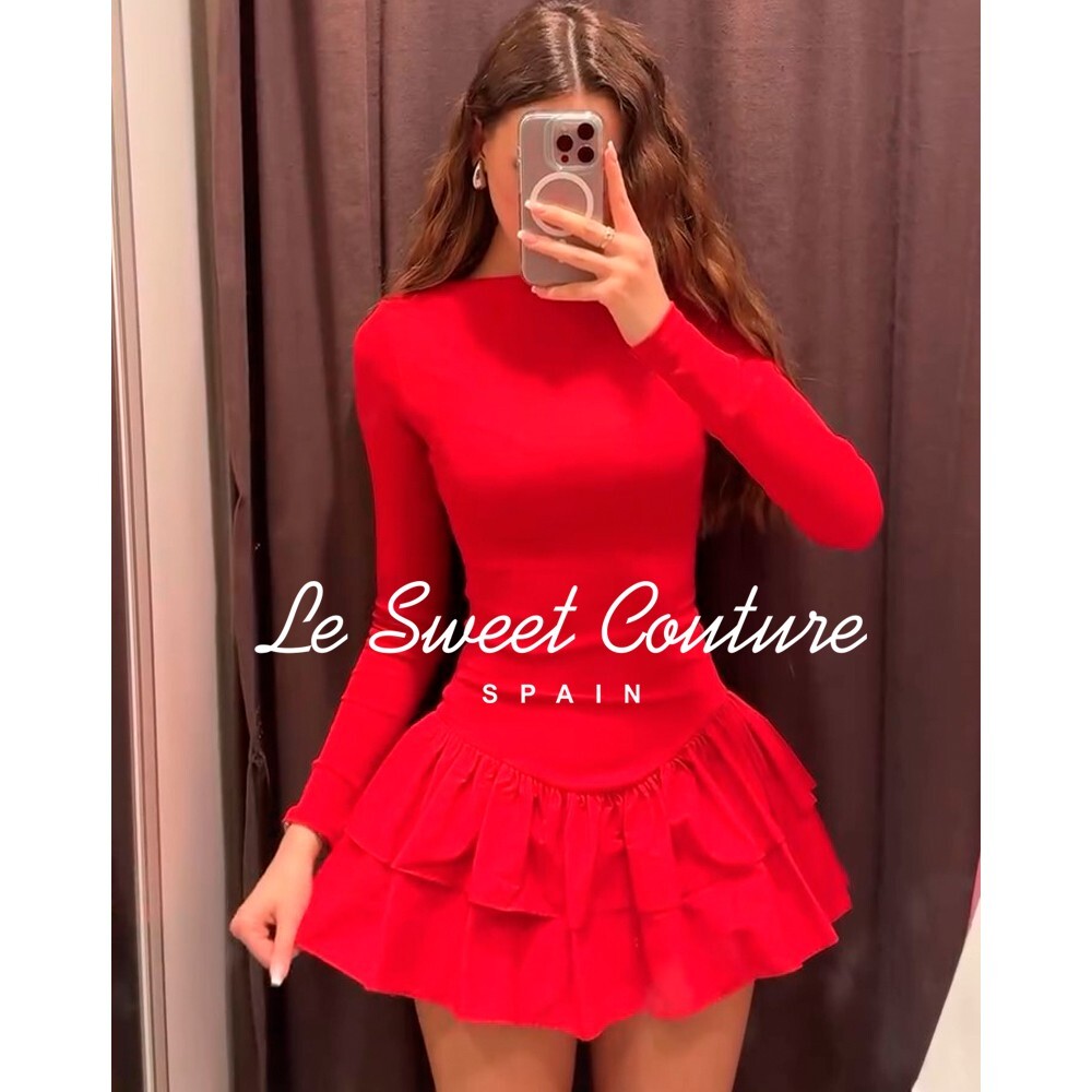 ZARA WOMAN NWT SS25 INTENSE RED SHORT RUFFLED DRESS ALL