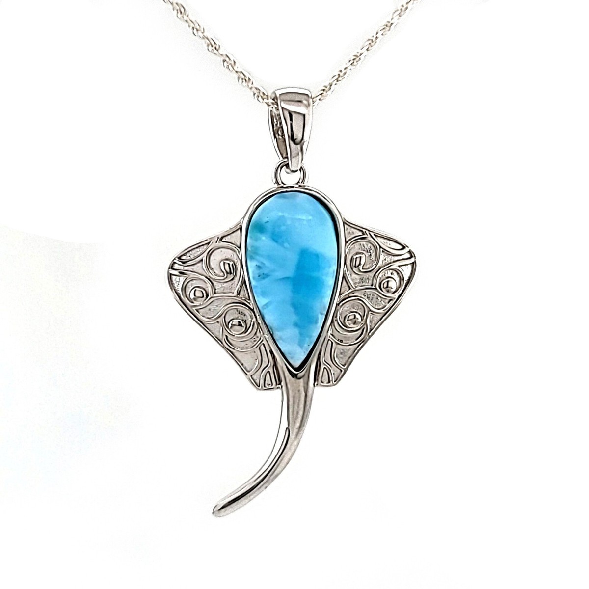 Larimar (Genuine) Stingray Necklace, Stunning 7.4 grams .925