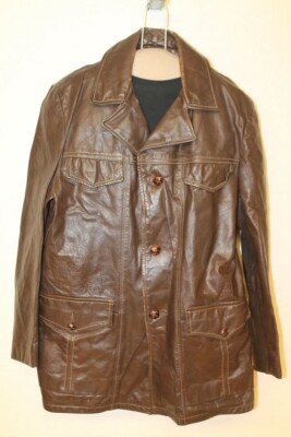 MENS VINTAGE HICKORY BROWN LEATHER CAR COAT/JACKET SZ 40 | eBay