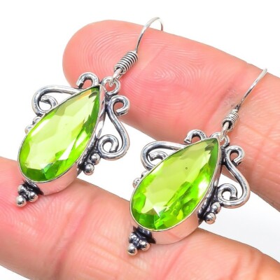Anniversary Gift For Her Natural Peridot Drop/Dangle Earrings 925 Silver