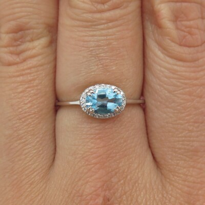 Oval Cut Simulated Blue Topaz Women's Pretty Band Ring In 14k White Gold Plated