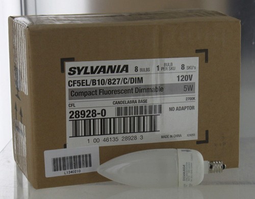 (8) SYLVANIA 5W COMPACT FLUORESCENT CFL BULB DIMMABLE LIGHT CF5EL/B10/827/C/DIM