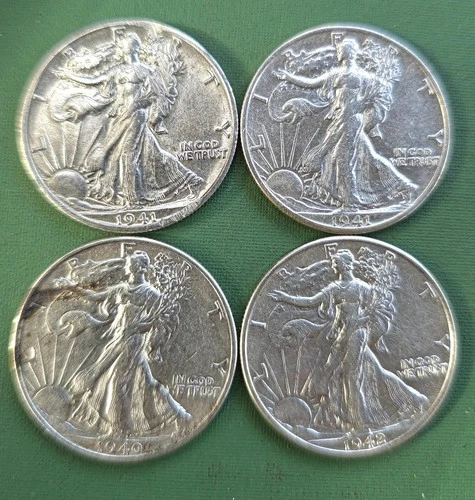 90% Silver @$91/oz🔥1940, 1941 S, 1941 S, 1942 (4) Walking Liberty GEM BU