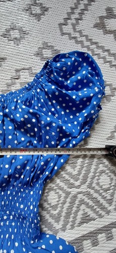 ONE SIZE Blue white polka Dot Maxi Shirred Waist Summer Dress 👗 10 12 14 16 - Picture 7 of 11