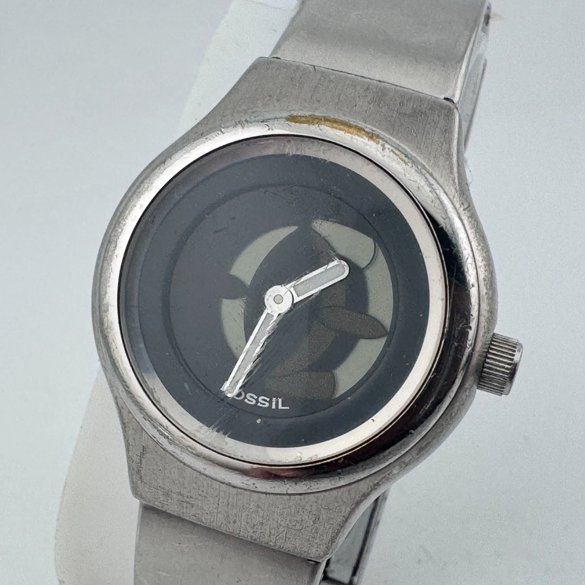 Fossil Sterling Women’s Bangle Bracelet Watch Black Dial Quartz Analog SS Fossil Bangle Wristwatches for sale | eBay main image 2