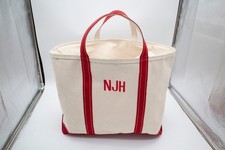 Vintage 90’s LL Bean Boat & Tote Bag Canvas Zip Top Red Handle Made in USA Rare