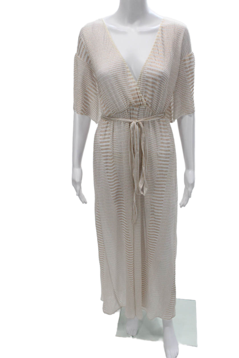 Antik Batik Womens Maxi Dress Beige V-Neck Striped Short Sleeve Size XSFree Shipping in US $100+ Orders | $6.95 Orders Below