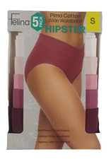 Felina Pima Cotton Women's Hipster Panty 5-Pack Wide Waistband Small Tagless New