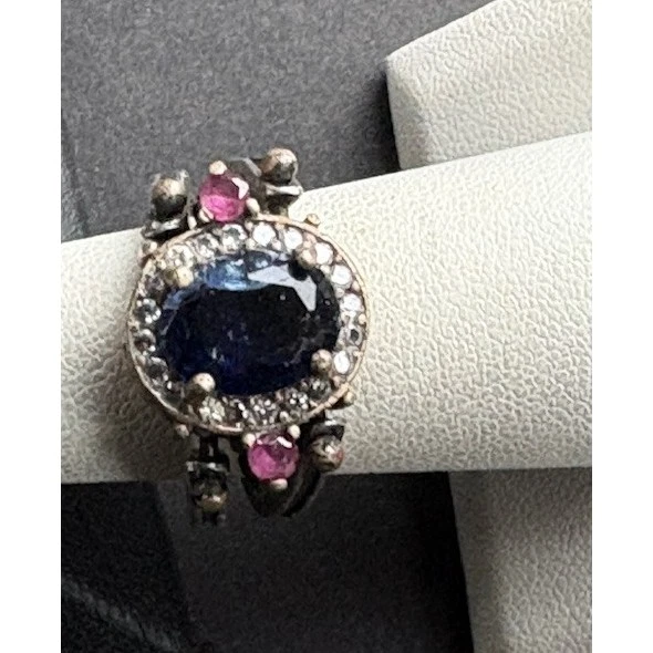 ANILLO FACIAL REVERSIBLE MULTIGEMA PLATA ESTERLINA 925 Y BRONCE TALLA 7,5 CIELO Foto 3 de 4