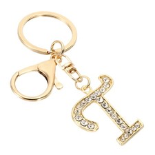 Initial Letter Keychain Letter T Charm with Crystal Diamonds Cute Gold
