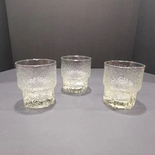Set Of 3  Indiana Glass Glacier Textured Double Old Fashion  Whiskey Glasses 