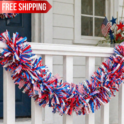 1pc/4pc Patriotic Tinsel Garland Independence Day Party Decoration American Flag