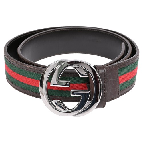 Gucci Web Signature Logo Belt In Leather Men Brown M