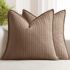 Set of 2 Decorative 100 Cotton Waffle Throw Pillow Covers 18x18, Neutral Euro S