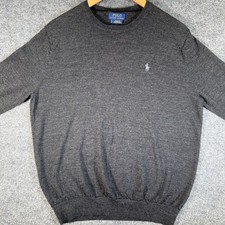 Polo Ralph Lauren Merino Wool Sweater Mens Large Gray Crewneck Pony Logo