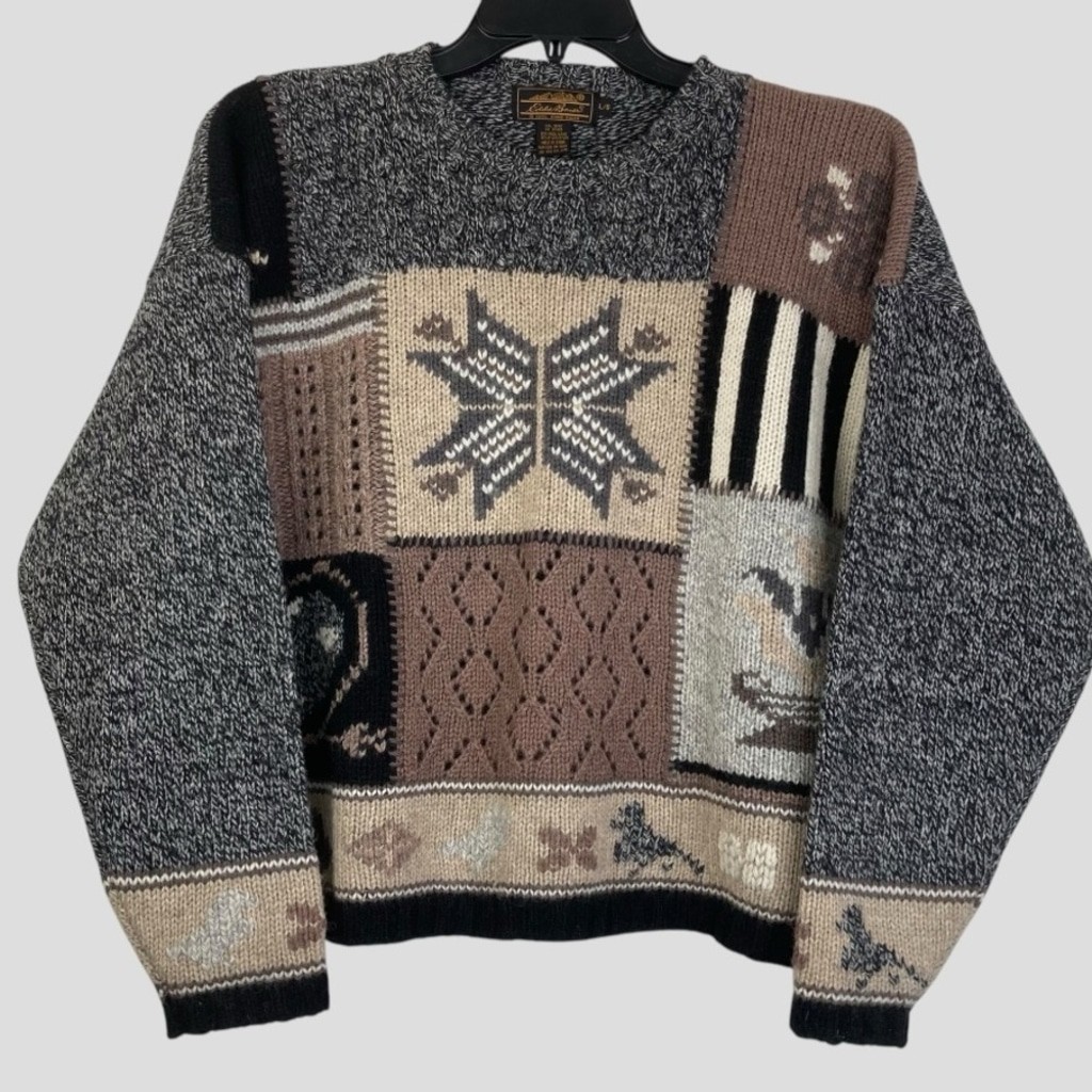 Eddie Bauer Patchwork Cable Knit Sweater Cozy Win… - image 12