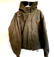 Carhartt Work Jacket Men's Size XL Cotton Canvas Hooded Charcoal Lined 100729