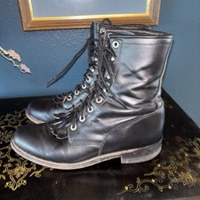 Vtg Justin Black Leather Lace Up Roper Kiltie Boots Womens Size 7B L0506