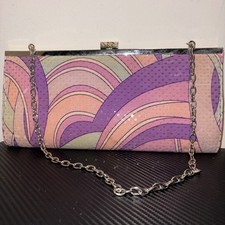 Vintage Clutch With Chain To Shoulder Bag 70 s Style VTG Print