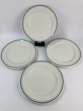 VTG Syracuse China Double Green Stripe Plate Set Lot of 4 Diner Dinner 9” MCM