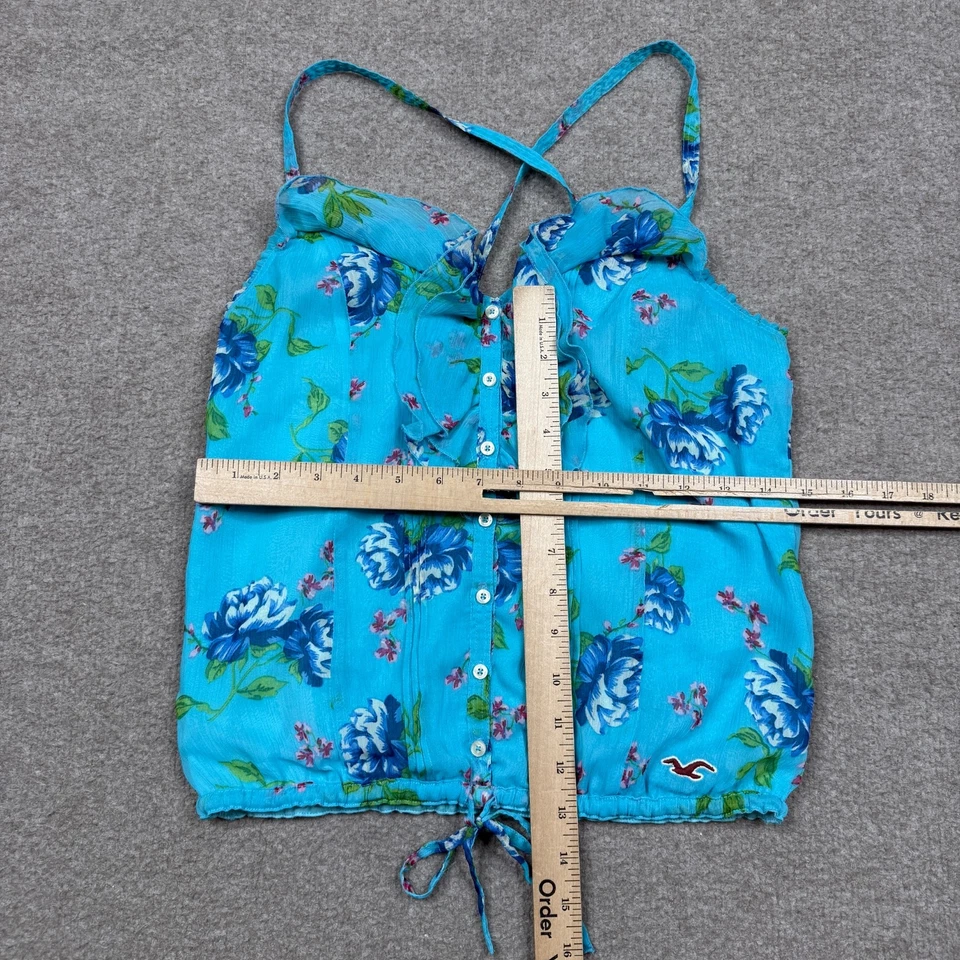 Camisa para mujer Hollister talla XS azul sin mangas floral seda vintage Y2k Foto 3 de 4