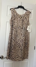 Vtg Robbie Bee 100 Silk Animal Print Dress Sz 14 Neutral Sleeveless Midi Dress