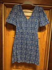 MNG Mango Zafi Mini Dress Blue White Embroidered Size 4
