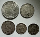 Silver coins LOT (63g) 1921 Morgan silver dollar, 1964 Kennedy half dollar, ect