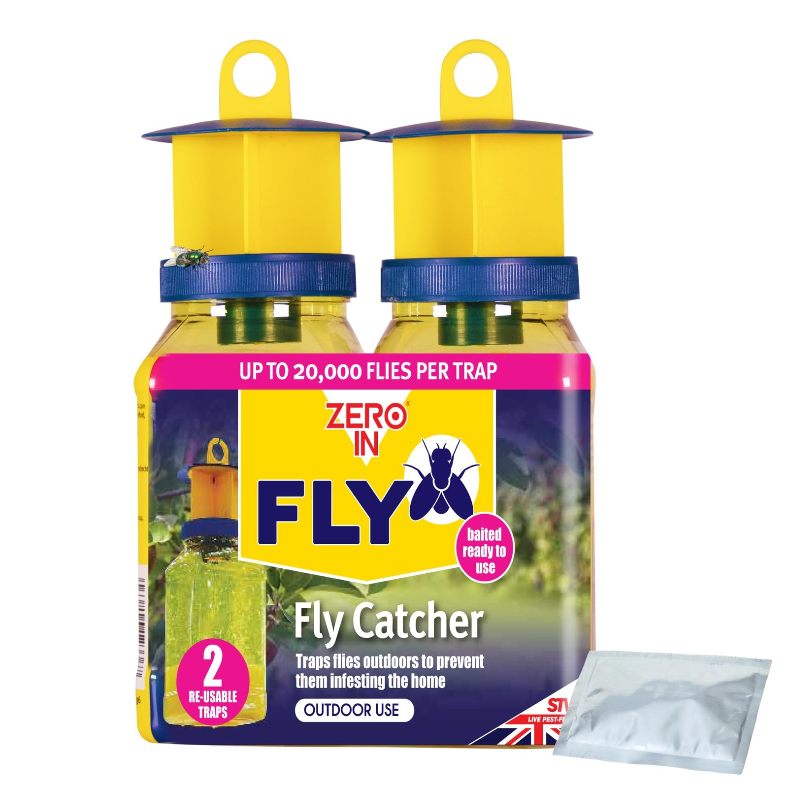 Zero In Outdoor Fly Trap - Ready-Baited Fly Catcher,Twin Pack Free 2 day deliver