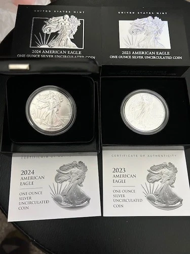 2023-W & 2024-W American Silver Eagle 1 oz .999 Silver Coin Uncirculated w/ COA