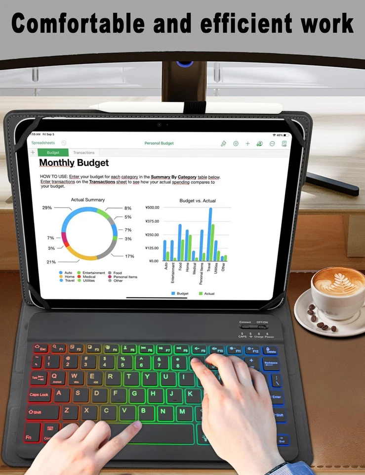 Universal Tablet Keyboard Case for 9.7",10.1",10.2",10.5",10.9",11" iPad Sams... - Image 3 of 4