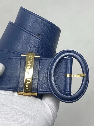 Ceinture Christian Dior cuir bleu ton or quincaillerie 75 cm/30 pouces