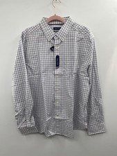 NWT Nautica Button-Up Shirt Men's XL White Plaid Wrinkle Resistant 100 Cotton