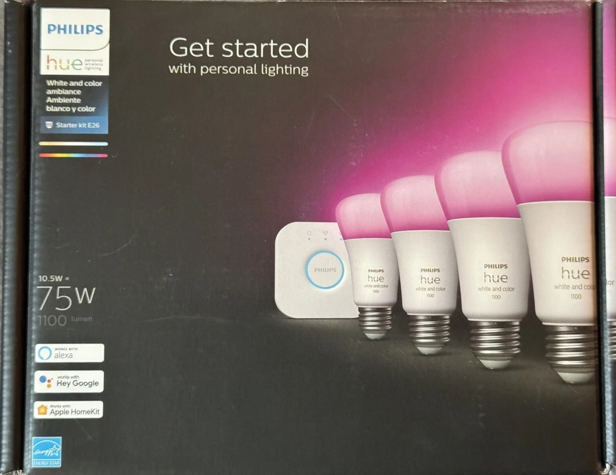 Philips Hue Smart Light Starter Kit - Includes (1) Bridge & (4
