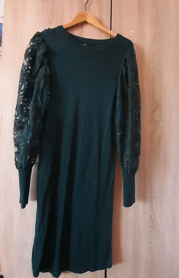 Strickkleid von ONLY Gr. XL Grün Smaragd, Feinstrick Festlich, Organza Ärmel - Bild 3 von 4
