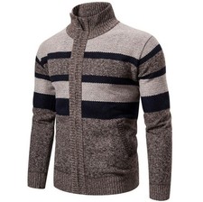 New Winter Men Stand collar sweater Casual Knitted cardigan warm Zipper Jacket 
