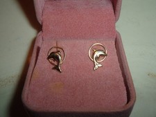 NICE SOLID STAMPED 14K YELLOW GOLD 8MM DOLPHIN HALO STUD EARRINGS W / BACKS .5g