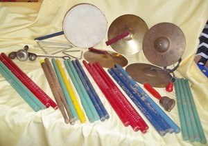 36 piece Lot of Antique Vintage Musical Instruments drum sticks triangles symbol