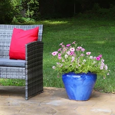 14.5 in Chalet High-Fired Glazed Ceramic Planter - Imperial Blue by Sunnydaze