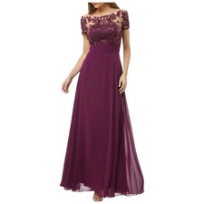 JS COLLECTIONS Purple Floral Embroidered Mesh Illusion Formal Gown Size 4