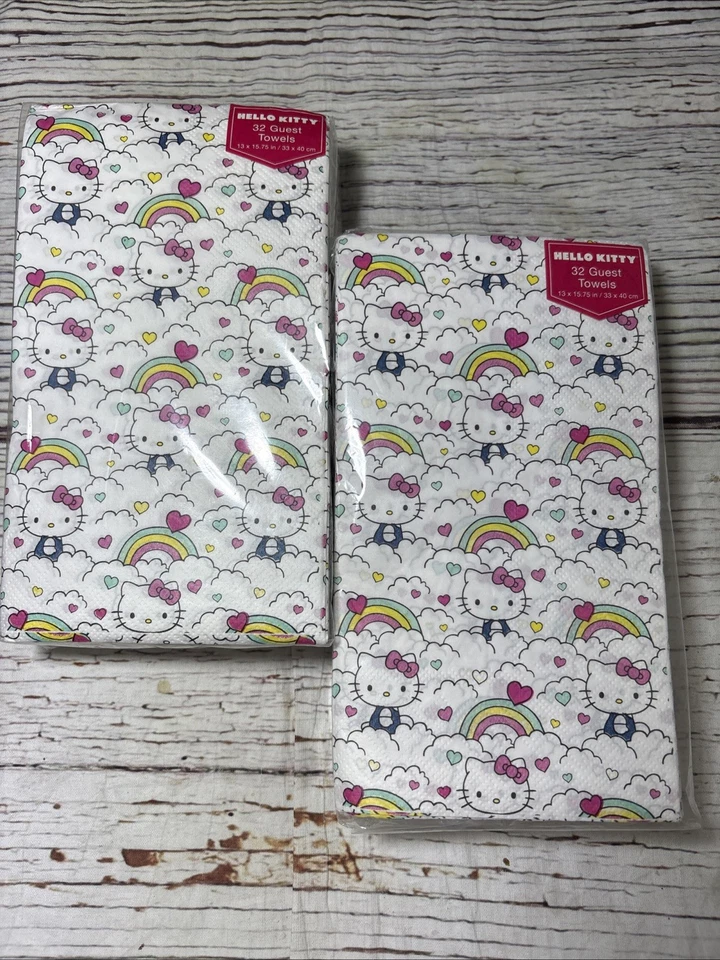 Hello Kitty 32 Toallas para Invitados Servilletas de Papel Nubes Arco Iris Juego de 2 NUEVO Foto 2 de 4