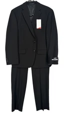 PERRY ELLIS PORTFOLIO Suit Men Size 36S 29x30 Black Solid Modern Fit Stretch 2-P