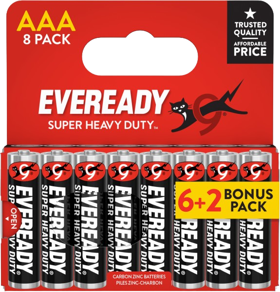 8x AAA Genuine Eveready Zinc Carbon Batteries New LR03 1.5V MN2400 long expiry