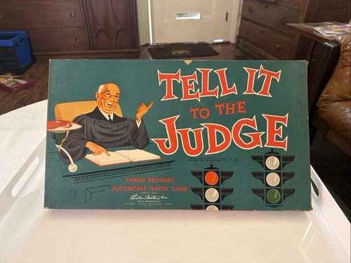 VINTAGE 1959 PARKER BROTHERS TELL IT TO THE JUDGE BOARD GAME —COMPLETE