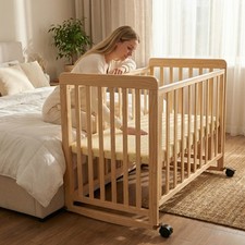 Baby Bassinets Bedside Sleeper -Portable Pine Wood Bedside Bassinet for Newborns