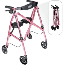 Stander Wonder Rollator, Ultra-Lightweight Folding Space Saver Walker, Rose