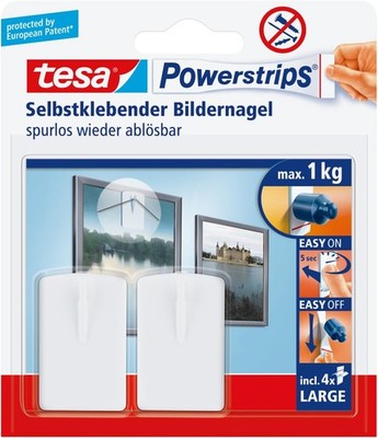 tesa Bilder Nagel 2er Set 1 kg mit Powerstrips LARGE ablösbar wiederverwendbar